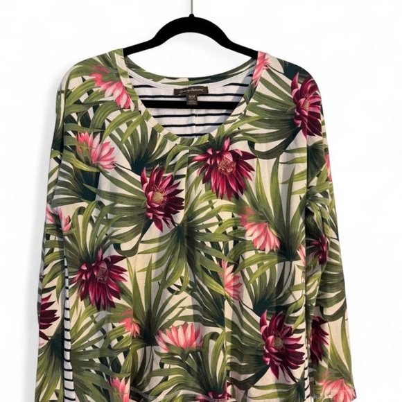 Tommy Bahama Tops - 🌺 Tommy Bahama Tropical Floral & Stripe Long Sleeve Top - Relaxed Fit - Size M 🌴